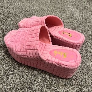 Pink Textured Wedge Sandals